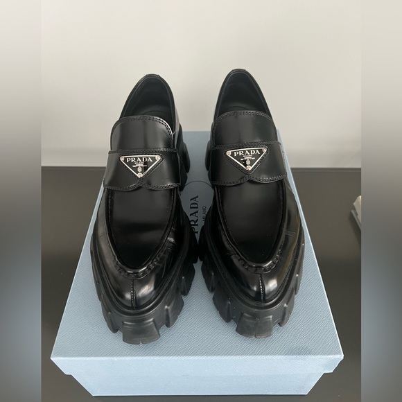 Prada Shoes - Prada Monolith pointy brushed leather loafers